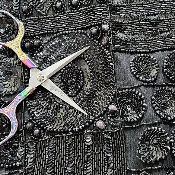 Joan Leslie Talbots Jacket Womens L Petite Black Top Sequins Beads Silk LS Vtg - Picture 12 of 16